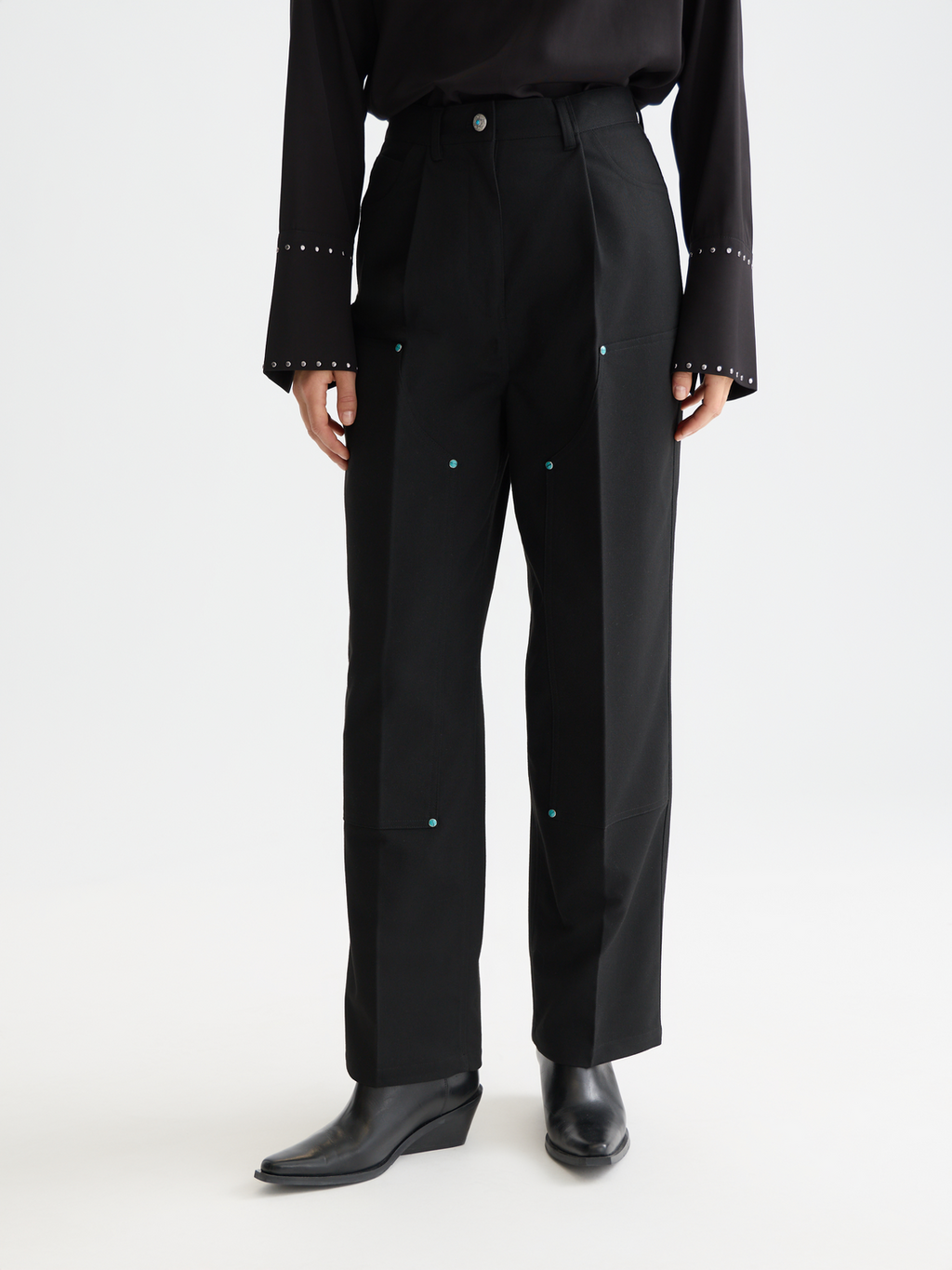 Raine - Studded high rise wide leg pants