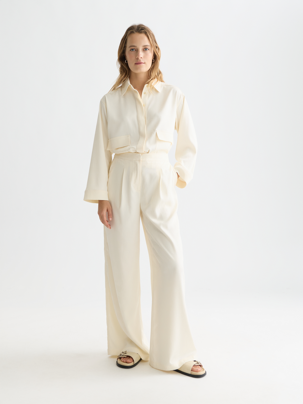 Eleni jaquard high rise wide leg pants