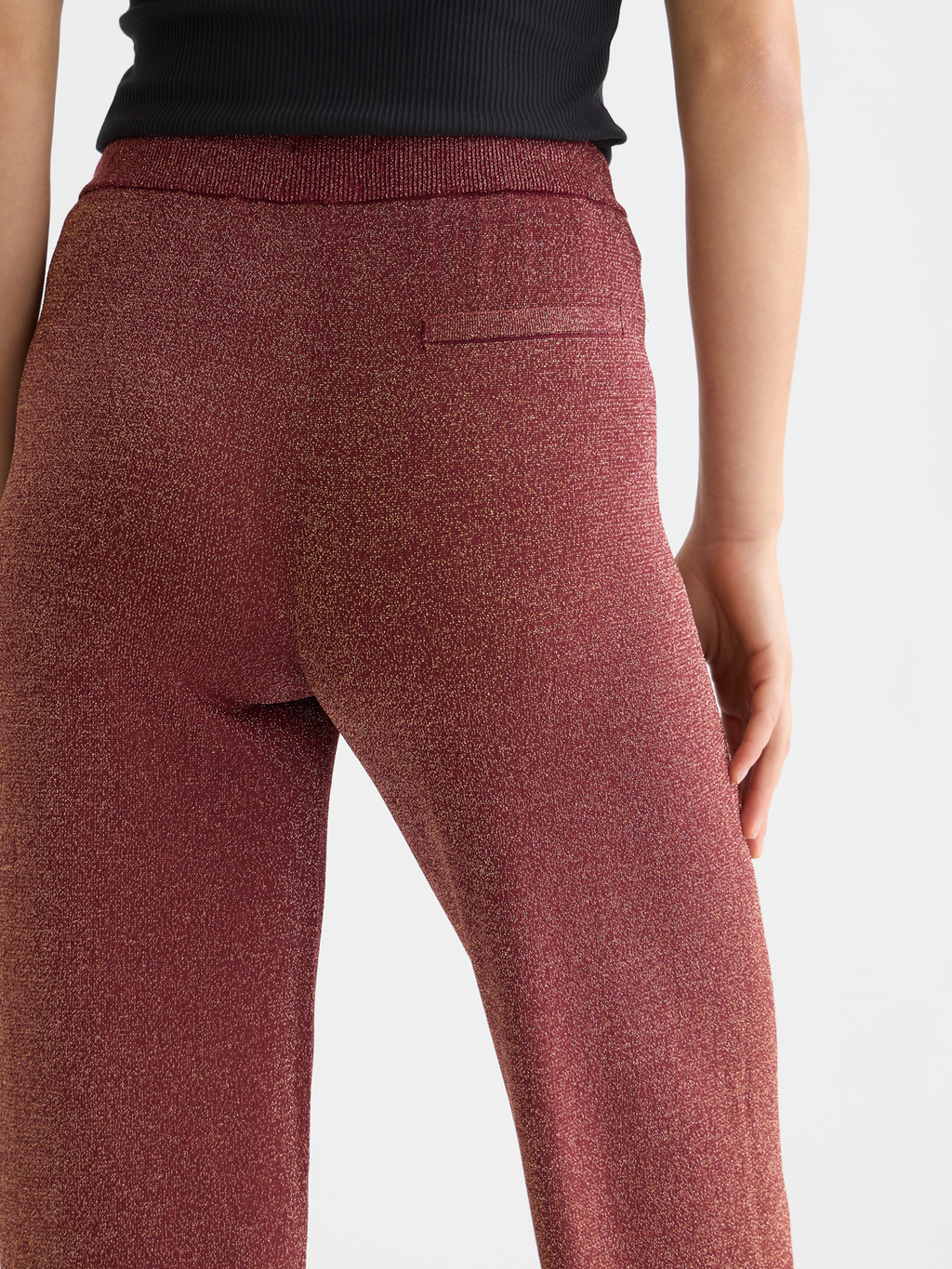 Metallic pointelle knitted trousers