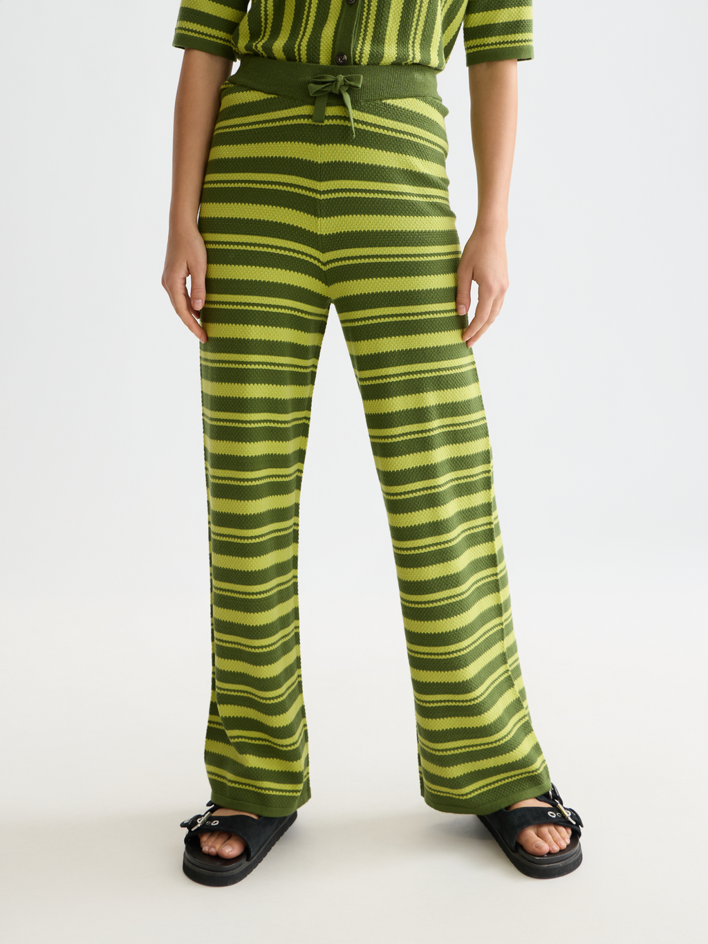 Textured stripe knitted trousers