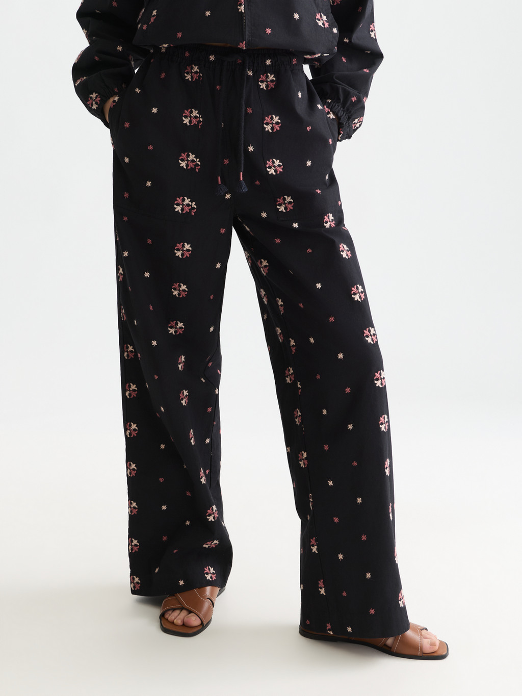 Noa high-rise wide-leg embroidered pants
