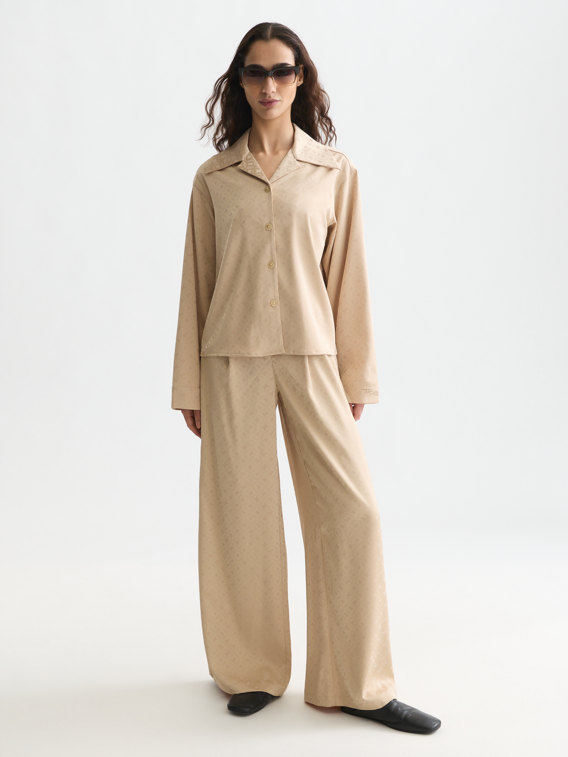 Eleni - high-rise wide-leg jacquard pants