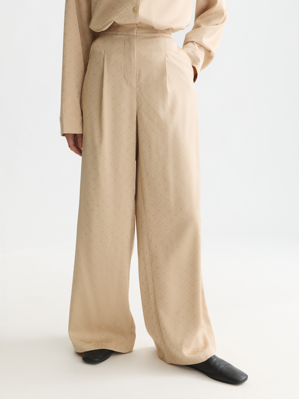 Eleni - high-rise wide-leg jacquard pants