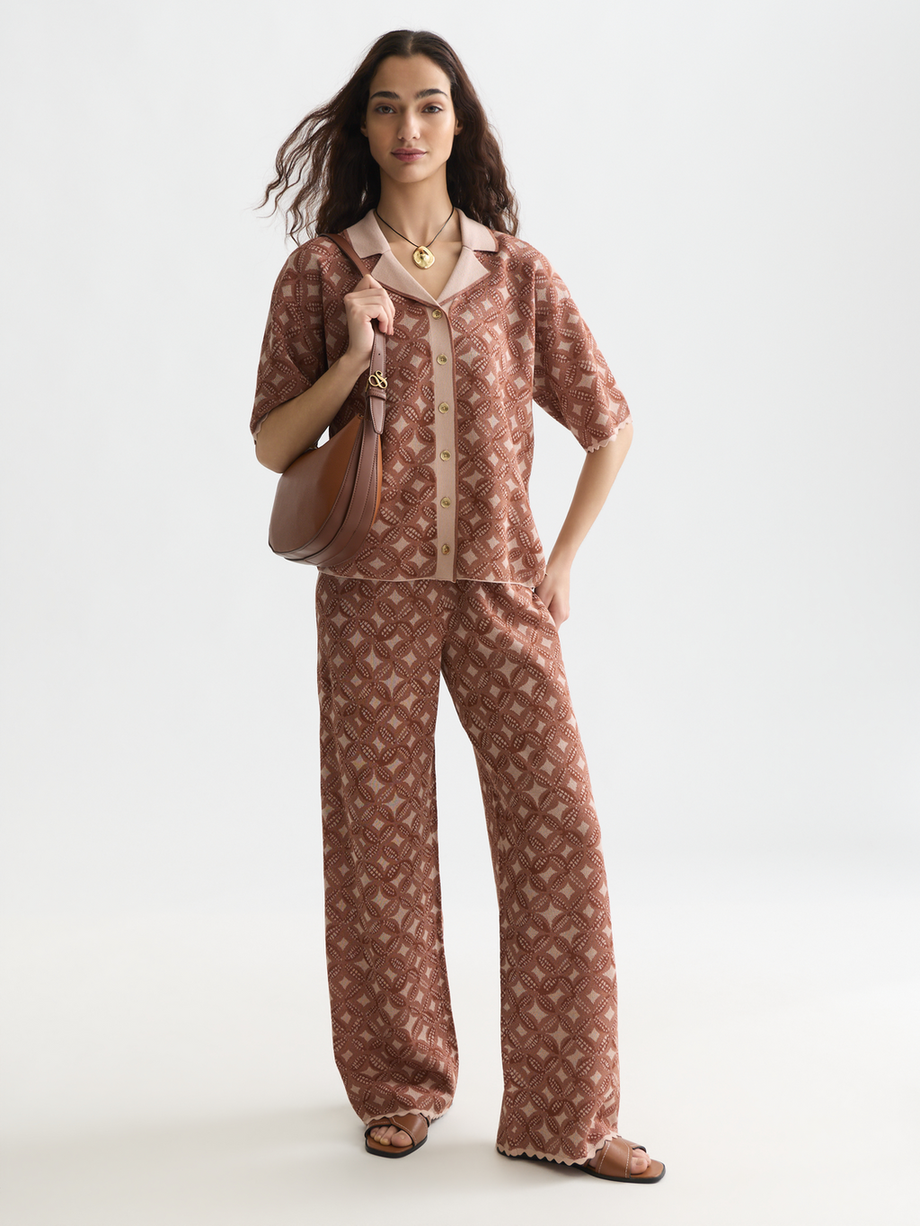 Jacquard knitted relaxed trousers