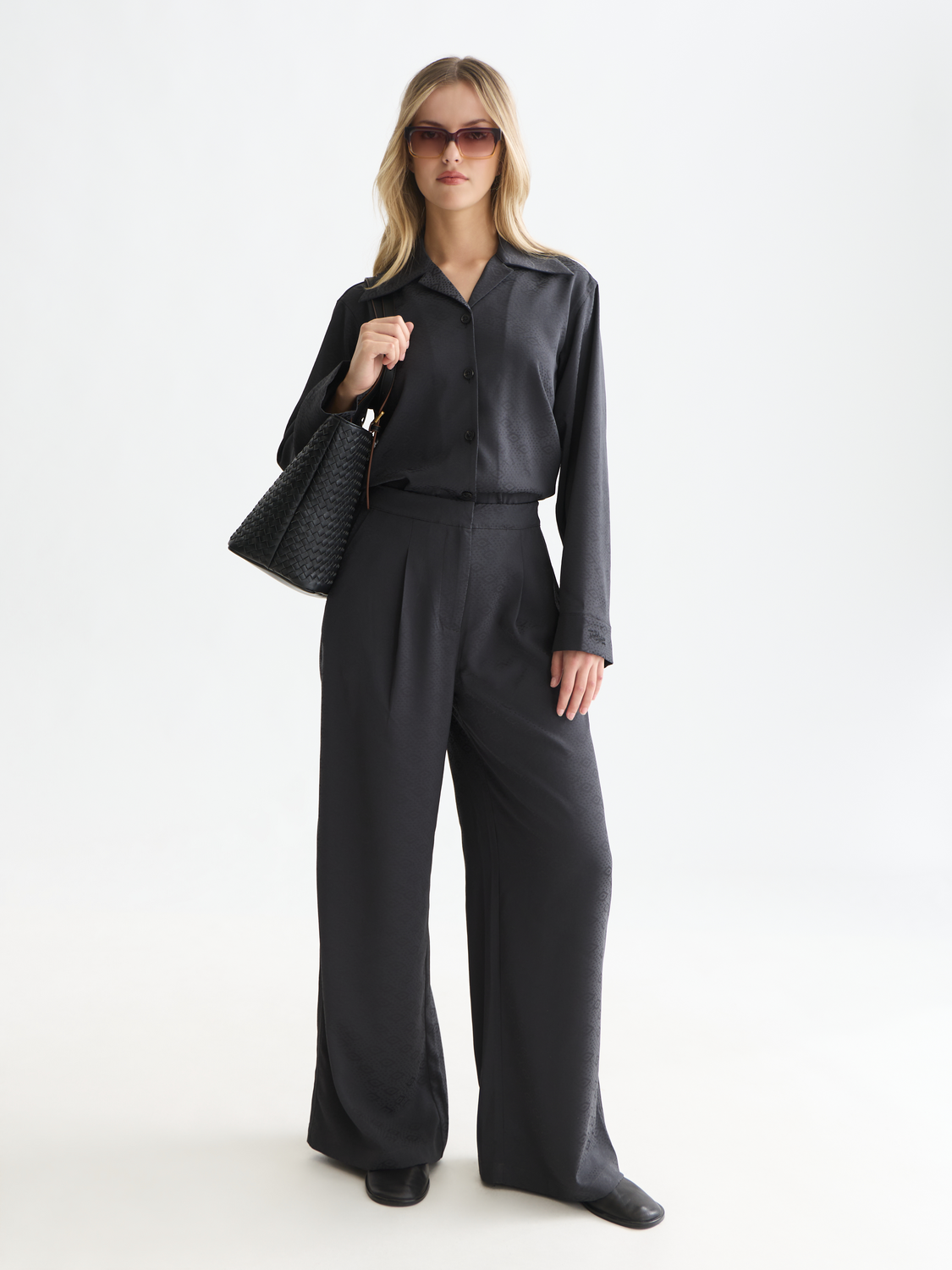 Eleni high rise wide leg jacquard pant