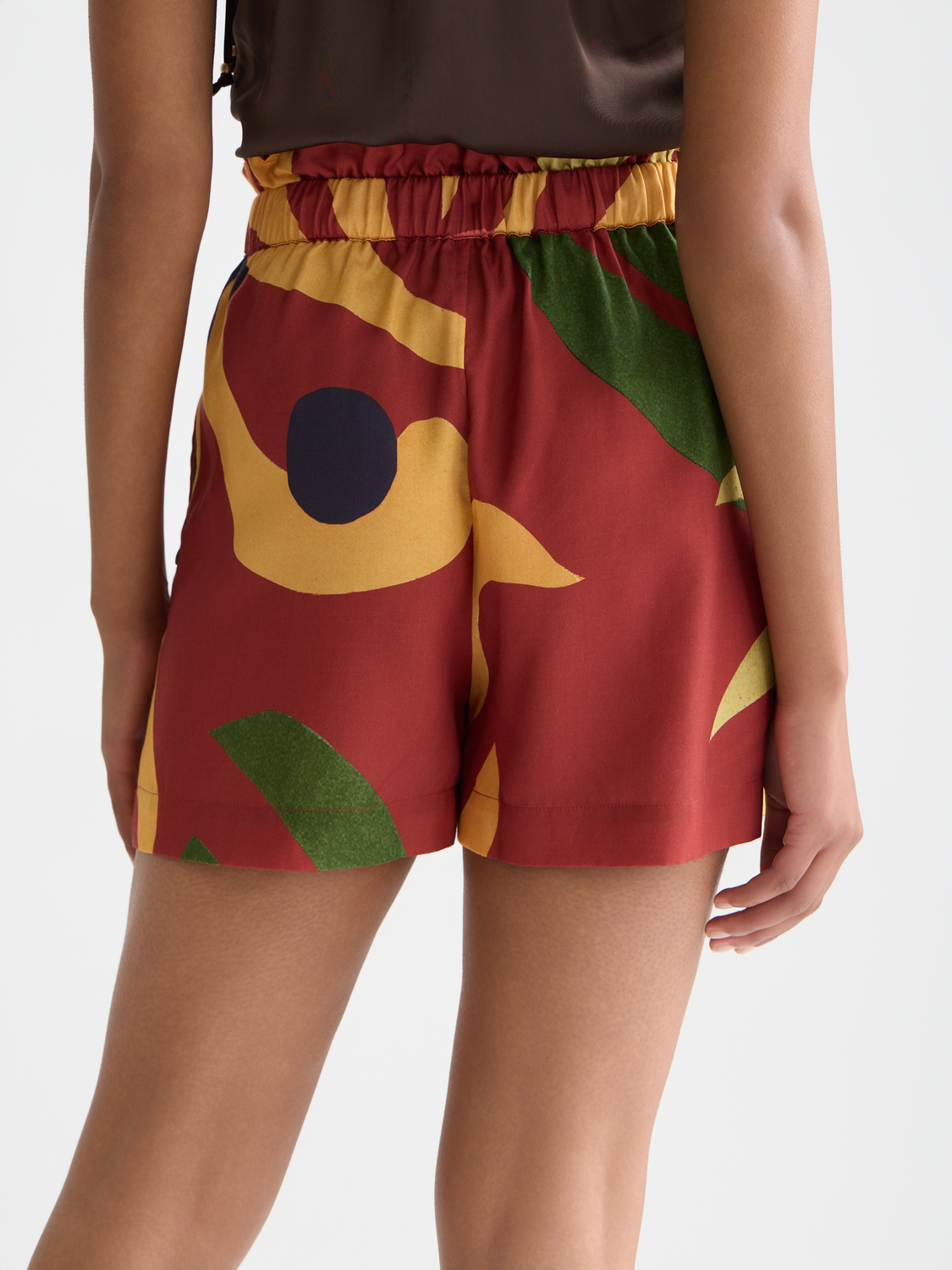 Printed high-rise elastic waist shorts