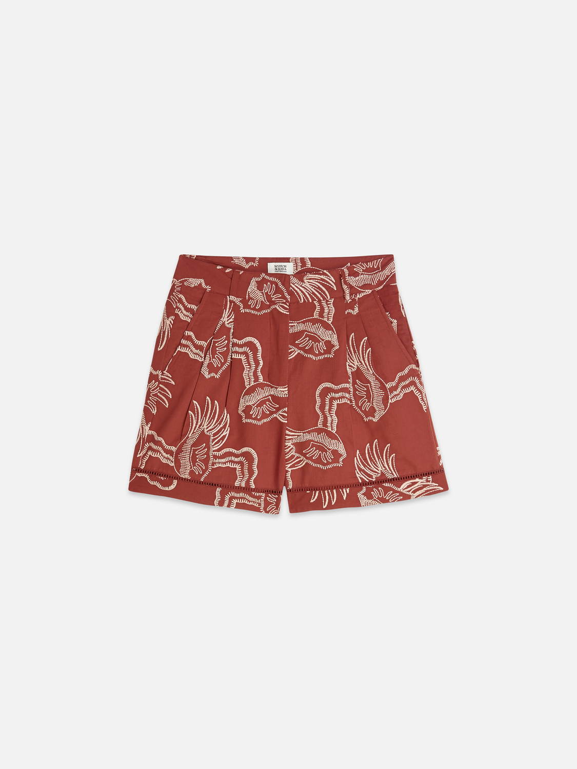 Embroidered linen blend shorts