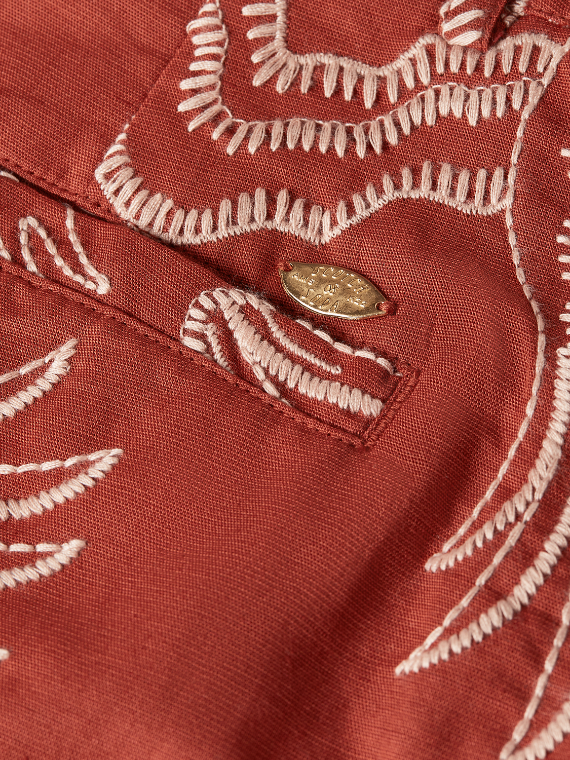 Embroidered linen blend shorts