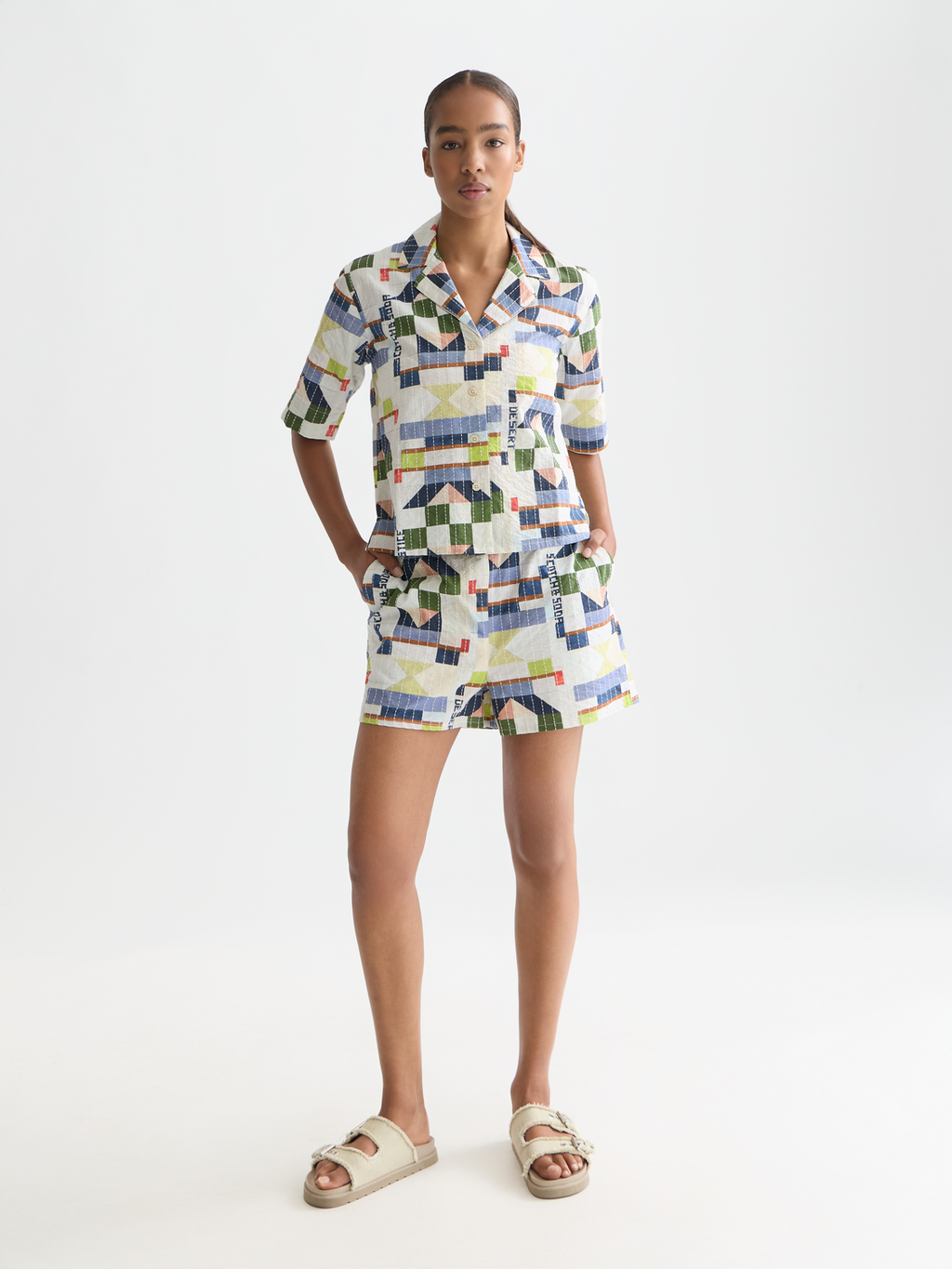 Printed and stich-embroidered shorts