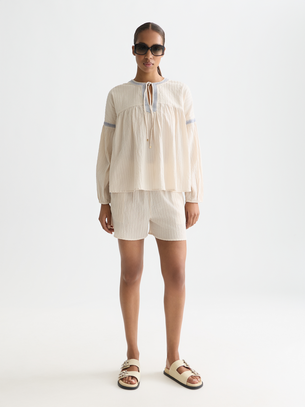 Cotton crepe blouse with embroidered details