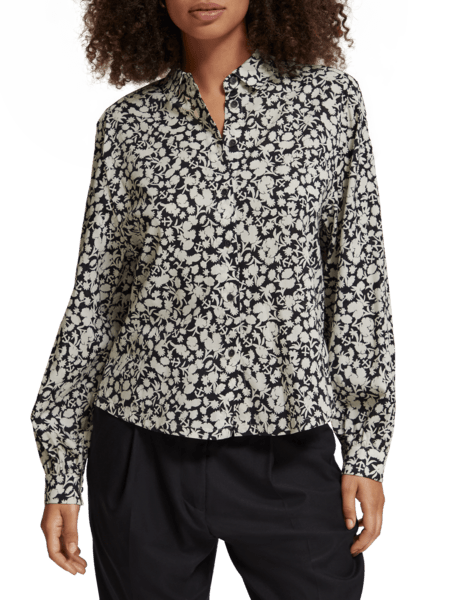 ALL OVER PRINTED BALLOON SLEEVE SHIRT