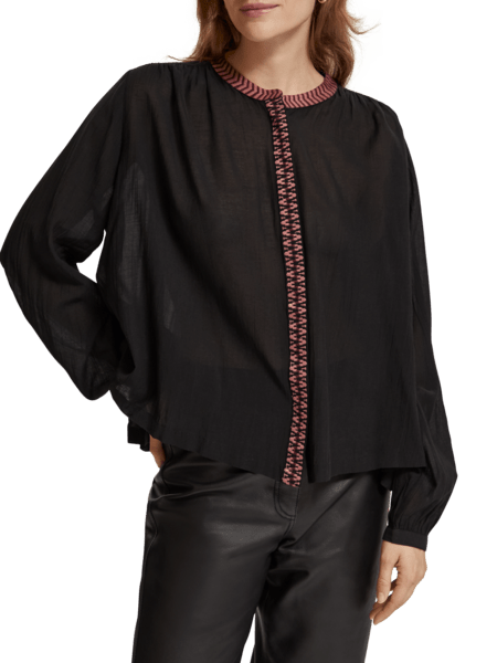 SHIRT WITH GATHERING AND EMBROIDERY DETAIL