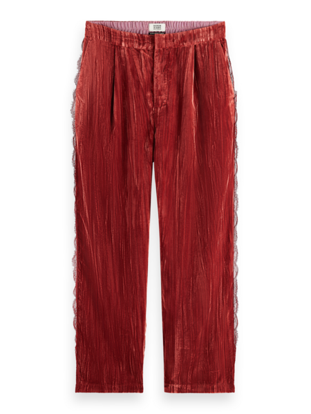 LACE TRIMMED VELVET PANT